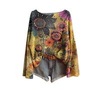 2025 Jersey de mujer invierno vintage con estampado floral bohemio, elegante, cuello redondo, manga larga, sudadera con patrón jacquard, túnica de gran tamaño, casual, ropa de mujer otoño-invierno
