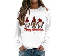 2025 Jersey de Navidad Mujer Camisa para Mujer Merry Christmas Print O Cuello Redondo Fit Jersey Tops Casual Manga Larga Entrenamiento Camisas Suelta Blusa, Blanco, S