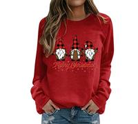 2025 Jersey de Navidad Mujer Camisa para Mujer Merry Christmas Print O Cuello Redondo Fit Jersey Tops Casual Manga Larga Entrenamiento Camisas Suelta Blusa, rojo, L