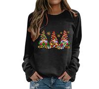 2025 Jersey de Navidad Mujer Cómoda Camisa para Mujer Merry Christmas Print O-Cuello Redondo Sudadera Tops Casual Manga Larga Entrenamiento Camisa Suelta Blusa, Negro , S