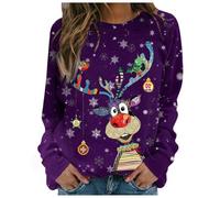 2025 Jersey de Navidad Mujer Rudolph Reno Impresión 3D Divertida Sudadera Navidad Cuello Redondo Jersey Navidad Mujer Elegante Jersey Navidad Jersey Mujer Jersey Manga Larga Invierno, #2-b Dark Purple