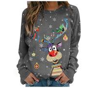 2025 Jersey de Navidad Mujer Rudolph Reno Impresión 3D Divertida Sudadera Navidad Cuello Redondo Jersey Navidad Mujer Elegante Jersey Navidad Jersey Mujer Jersey Manga Larga Invierno, #2-b - gris