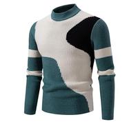 2025 Jersey Hombre Otoño e Invierno Jersey de Punto de Cuello Redondo para Hombre Talla Grande Pullover Camiseta Tops Básico Manga Larga Sueter Cálido Suéter Cómoda Casual Color Block Sweat