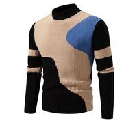 2025 Jersey Hombre Otoño e Invierno Jersey de Punto de Cuello Redondo para Hombre Talla Grande Pullover Camiseta Tops Básico Manga Larga Sueter Cálido Suéter Cómoda Casual Color Block Sweat