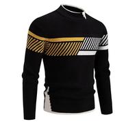 2025 Jersey Hombre Otoño e Invierno Jersey de Punto de Cuello Redondo para Hombre Talla Grande Pullover Camiseta Tops Básico Manga Larga Sueter Cálido Suéter Cómoda Casual Color Block Sweat