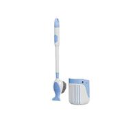 2025 - Juego de escobilla de inodoro de estilo dibujos animados montado en la pared con spray y exfoliante 2 en 1, soporte ventilado de secado rápido para limpieza de baño sin esfuerzo (azul)