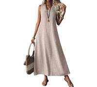 2025 Linen Dress Women Sleeveless V Neck Boho Maxi Dress Casual Long Flowy Modest Beach Vacation Sun Dresses (12,M)