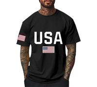 2025 Mens Independence Day Happy 4th of July Camiseta de Hombre USA Vintage Streetwear Algodón Estampado Tops Camiseta Hombres Camisetas Deportivas Cuello Redondo Manga Corta Verano Camiseta, Negro