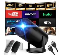 [2025 Modelo & App integrada] Proyector Portátil Soporte 4K 1080P Mini Proyector Dual Control con Ratón Android TV WiFi 6 BT5.2 180° Rotation Compatible con HDMI/TV Stick/USB/Laptop, Negro