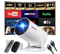 [2025 Modelo & App integrada] Proyector Portátil Soporte 4K 1080P Mini Proyector Dual Control con Ratón Android TV WiFi 6 BT5.2 180° Rotation Compatible con HDMI/TV Stick/USB/Laptop, Blanco