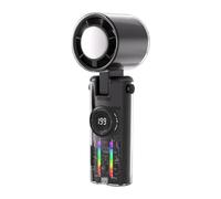 [2025 Modificación] Ventilador portátil - Fabricante de refrigeración personal plegable con luces de atmósfera | Ventilador de enfriamiento por hielo | Pantalla digital de tiempo