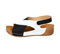 2025 Mujer Verano Retro Color Sólido Tacón Slope Fondo Grueso Tamaño Grande Sandalia Sandalia Mujer Verano Tacón Correa, Negro , 42 EU Ancho
