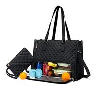2025 New 2-in-1 tote bag lunch bag combination, laptop bag with compartment, lunch tote bag for women good for more occasions like college, Wor, Khaki (Black)