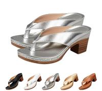 2025 New Chunky Sandals For Women Slip On Open Toe Square Toe Comfortable Chunky Heeled Sandals Mules Wedges Flip Flops For Long Walk Casual Shoes Dressy (silver,38)