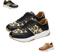 2025 New Comfortable Leopard Sneakers, Cheetah Print Shoes, Orthopedic Sport Shoe for Women Men, Women's Fashion Sneaker, Classic Retro Lace-Up Trainers (Black,38)