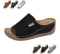2025 New Comfortable Orthopedic Wedge Sandals for Women, Breathable Summer Solid Color Platform Slip On Walking Sandals with Arch Support (Black,43)