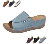 2025 New Comfortable Orthopedic Wedge Sandals for Women, Breathable Summer Solid Color Platform Slip On Walking Sandals with Arch Support (Light Blue,37)