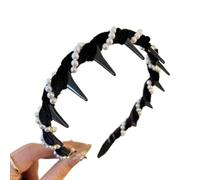 2025 New Elegant Non Slip Pearl Headbands Vintage High Cranium Artificial Pearl Hairband Headbands for Women (Black, One Size)