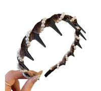 2025 New Elegant Non Slip Pearl Headbands Vintage High Cranium Artificial Pearl Hairband Headbands for Women (Brown, One Size)