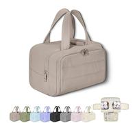 2025 New Elouva Toiletry Bag, Large Capacity Wide-Open Travel Cosmetic Bag, Portable Waterproof Open Flat Organizer Bags with Handle for Accessories, for Travel and Business Trips (Khaki)