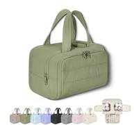 2025 New Elouva Toiletry Bag, Large Capacity Wide-Open Travel Cosmetic Bag, Portable Waterproof Open Flat Organizer Bags with Handle for Accessories, for Travel and Business Trips (Green)