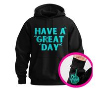 2025 New Have A Great Day Middle Finger Hoodie, Halloween Skeleton Pullover Sweatshirt with Pockets, Unisex Funny Streetwear (Black/Teal,L)