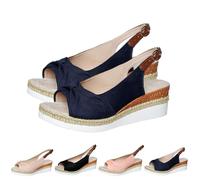 2025 New Orthopedic Platform Wedge Sandals for Women Summer Dressy Bowknot Open Toe Ankle Strap Hemp Rope Sandal Comfortable Beach Slip on Slides (Blue,41)