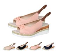 2025 New Orthopedic Platform Wedge Sandals for Women Summer Dressy Bowknot Open Toe Ankle Strap Hemp Rope Sandal Comfortable Beach Slip on Slides (Pink,40)
