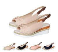 2025 New Orthopedic Platform Wedge Sandals for Women Summer Dressy Bowknot Open Toe Ankle Strap Hemp Rope Sandal Comfortable Beach Slip on Slides (Apricot,37)