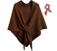 2025 New Pashmina Wraps for Women, Women's Solid Color Shawl, Elegant Comfortable Knitted Sweater Shawl Top (Brown)