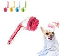 2025 New Pet Bath Brush, 2 in 1 Dog Bath Brush with Built-in Shampoo Dispenser, Dog Paw Washer, for Long Short Haired Dogs Cats Shower (Red,Fine teeth)