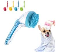 2025 New Pet Bath Brush, 2 in 1 Dog Bath Brush with Built-in Shampoo Dispenser, Dog Paw Washer, for Long Short Haired Dogs Cats Shower (Blue,Fine teeth)