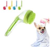 2025 New Pet Bath Brush, 2 in 1 Dog Bath Brush with Built-in Shampoo Dispenser, Dog Paw Washer, for Long Short Haired Dogs Cats Shower (Green,Fine teeth)