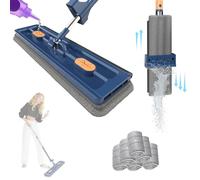 2025 New Saker Plus Large Flat Mop, 360° Rotation Saker Plus Mop and Bucket Set, with 6 Washable Microfiber Pads, for Tile,Hardwood,Windows Wet and Dry(Blue,No Bucket)