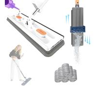 2025 New Saker Plus Large Flat Mop, 360° Rotation Saker Plus Mop and Bucket Set, with 6 Washable Microfiber Pads, for Tile,Hardwood,Windows Wet and Dry(White,No Bucket)