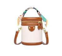 2025 New Summer Niche Design Cylinder Colorblock-Bucket Bag for Women Stylish Leather Crossbody Fashionable Crossbody Bag (Brown)