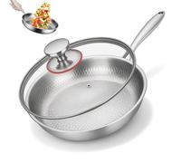 2025 New Titanium Pans for Cooking, Titanium Hammered Pan Pro with Lid, Scratch-Resistant, Non Stick, Even Heating Frying Pans (9.45in)