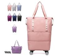 2025 New Travel Bag with Wheels,Expandable Foldable Duffle Bag, Large Capacity with Wheels,Universal Wheel Removable Duffle (Pink)