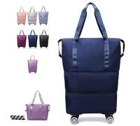 2025 New Travel Bag with Wheels,Expandable Foldable Duffle Bag, Large Capacity with Wheels,Universal Wheel Removable Duffle (Dark Blue)