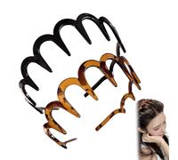 2025 New U Shape Fashion Tooth Hair Comb Headband, U Shape Fashion Tooth Hair Comb Headband,High Cranium Head Bands for Women's Hairs,Non-Slip Plastic Teeth, Fluffy Top (Black+Amber)