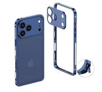 2025 New Ultra-Thin Metal Frame Heat Dissipation Case with Lens Protector for iPhone 17 Pro Max,Aluminum Metal Frameless Design,Lightweight,Shockproof Cover (For iPhone 17ProMax,Titanium blue)