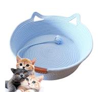 2025 New Virelapets Woven Rope Cat Basket, Handmade Natural Cotton Pet Bed with Ball Toy, 13”/16”/18” Cozy Durable Furniture Protector for All Cats (Blue,L)