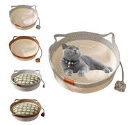 2025 New Virelapets Woven Rope Cat Basket,Virelapets Woven Rope Cat Basket,Bed Basket Round Cotton Rope Woven,with Pet Toy and Blanket, for All Cats, Protects Furniture (Gray,13 in)