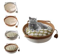 2025 New Virelapets Woven Rope Cat Basket,Virelapets Woven Rope Cat Basket,Bed Basket Round Cotton Rope Woven,with Pet Toy and Blanket, for All Cats, Protects Furniture (Brown+,18 in)