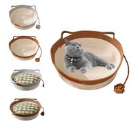2025 New Virelapets Woven Rope Cat Basket,Virelapets Woven Rope Cat Basket,Bed Basket Round Cotton Rope Woven,with Pet Toy and Blanket, for All Cats, Protects Furniture (Brown,16 in)