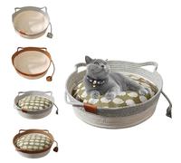 2025 New Virelapets Woven Rope Cat Basket,Virelapets Woven Rope Cat Basket,Bed Basket Round Cotton Rope Woven,with Pet Toy and Blanket, for All Cats, Protects Furniture (Gray+,13 in)