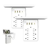 2025 New Wall Outlet Extender with Shelf Night,6 AC 3 USB Ports 1 USB C for Home & Office & Travel Outdoor(2PCS)