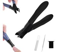 2025 New Wide Jaw Opening Anti-Splash Slanted Nail Clipper, Curved Toenail Clippers for Thick Toenails, Fingernail Ingrown Slanted Nail Clippers for Seniors Men Women (Black)