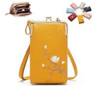 2025 New Women's Embroidered Phone Crossbody Bag, Embroidered Leather Crossbody Purse, Mini Shoulder Handbag Purse (yellow)