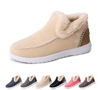 2025 New Women's Winter Plush Lined Flat Shoes Comfy Orthopedic Arch Support Outdoor Walking Shoes Classic Non-Slip Ankle Snow Boots (Beige,41)